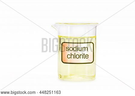 Flask With Sodium Chlorite, Chemical Compound Of Chemical Formula Naclo₂. Used In The Sugar And Alco