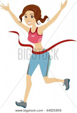 Bir kız maraton koşucusu bitiş çizgisine şerit ulaşan gösterimi