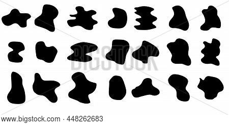 Black Ink Stains. Grunge Cartoon Design. Abstract Shape. Hand Drawing. Creative Art. Vector Illustra