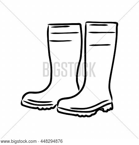 Rubber Boots Isolated On A White Background. Autumn Shoes For Walking In Puddles. Water-resistant Bo