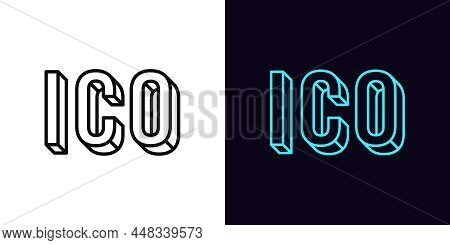Outline Ico Icon, With Editable Stroke. Linear Isometric Ico Text For Crypto Market. Initial Coin Of