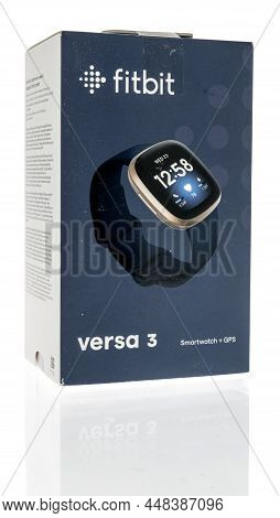 Winneconne, Wi -23 January 2021: A Package Of Fitbit Versa 3 Smart Watch On An Isolated Background