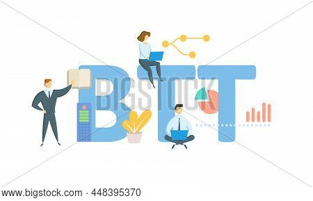 Btt, Business Transfer Tax. Concept With Keyword, People And Icons. Flat Vector Illustration. Isolat