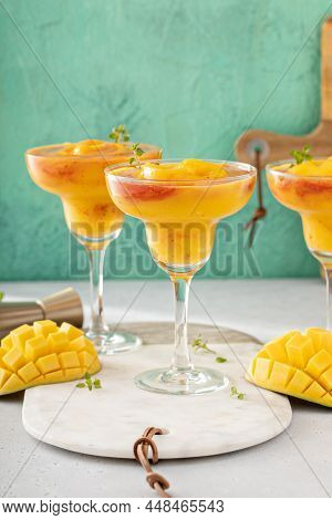 Mangonada Margarita Coctail, Frozen Mango Margarita With Chamoy