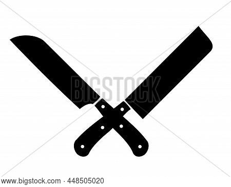 Crossed Cleavers Knives. Vector Illustration. Chopping Kitchen Tools Cross Black Icons, Cleaver Knif