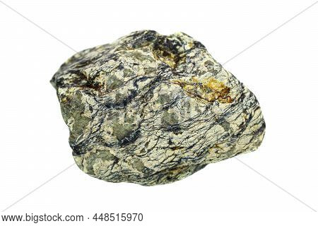 Natural Rough Serpentinite Stone From Southeast Asia On White Background, A Metamorphic Rock Compose