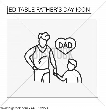 Fatherhood Line Icon. Dad With Son. Parental Connections Between Father And Son. Love And Support. F