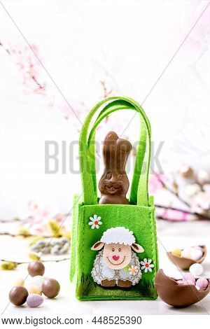 Easter Greeting Card With Chocolate Sweets Rabbit
