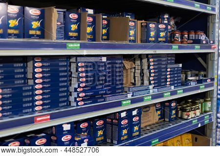 Chisinau, Moldova - January 23, 2022: Shelf With Barilla Brand Pasta