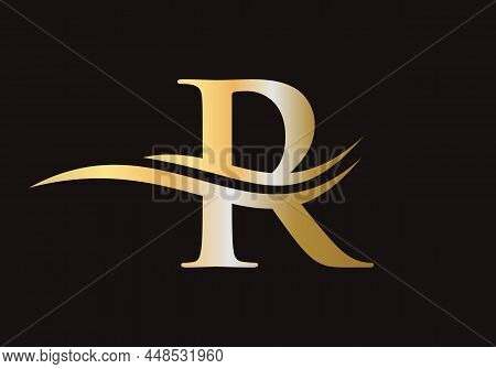 Letter R Logo Sign Design With Water Wave Concept. R Logo Design Vector Template