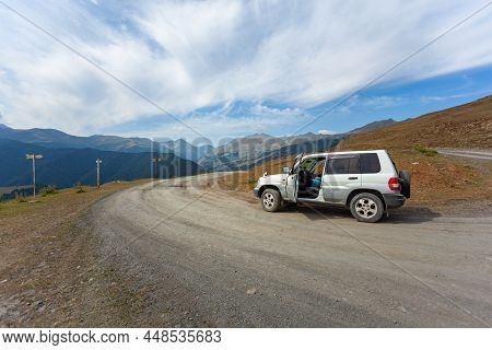 View In Mountains. Road To Shenako Village From Diklo In Tusheti Region