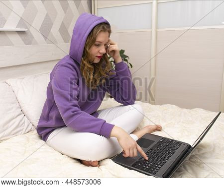 Distance Learning, Online Education And Work. Happy Blondine Woman Working, Using Computer Laptop Fr