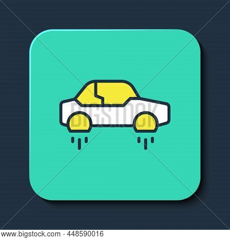 Filled Outline Fantastic Flying Car Icon Isolated On Blue Background. Hover Car Future Technology Fu