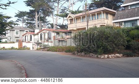 Typical Suburban Street, Residential District, Detached Houses Or Single-family Homes, Road In Carme