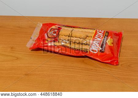 Pruszcz Gdanski, Poland - December 31, 2021: Pekarna Kral Thick Cheese Sticks.