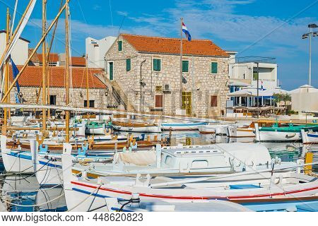 Traditional Boats In Marina In The Old Town Of Betina On Murter Island In Dalmatia, Croatia. Adriati
