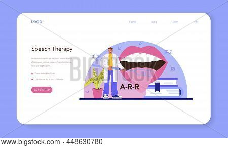 Speech Therapist Web Banner Or Landing Page. Doctor Diagnozing And Treating