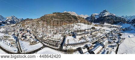Drone View At The Village Of Engelberg In The Swiss Alps