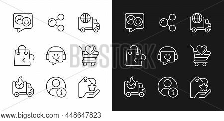 Online Shopping Assistance Pixel Perfect Linear Icons Set For Dark, Light Mode. Customer And Client 