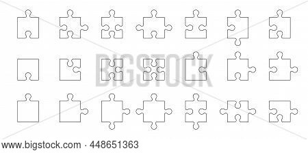 Jigsaw Puzzle Pieces Set. Different Shapes Puzzle Details With Various Connection Points And Angles.