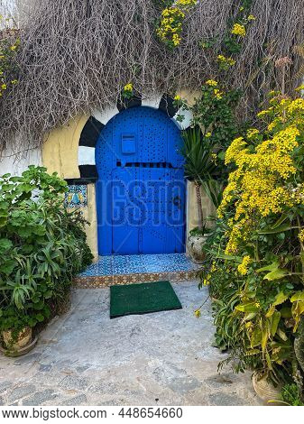 Sidi Bou Said, Tunisia - January 6, 2022: Blue Door In Sidi Bou Said