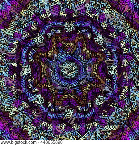 Seamless Pattern Paisley Pattern Background With Defocused Wavy Background.