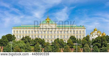 Grand Kremlin Palace And Arkhangelsky Cathedral Of Moscow Kremlin, Russia