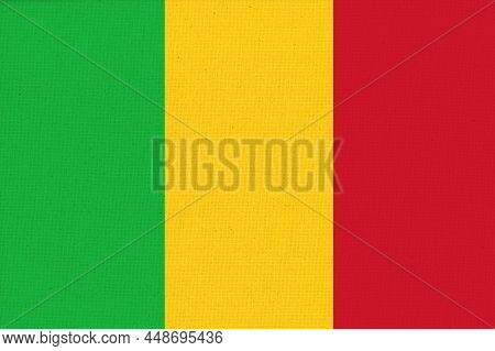 Flag Of Mali. Mali Flag On Fabric Surface. Fabric Texture. National Symbol. Republic Of Mali