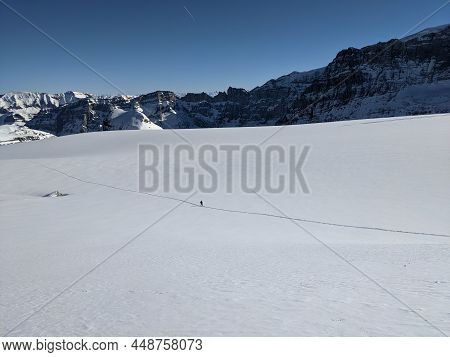 Ski Tour On The Big Clariden Glacier In Swiss In The Cantons Of Uri And Glarus. Mountaineering In Wi