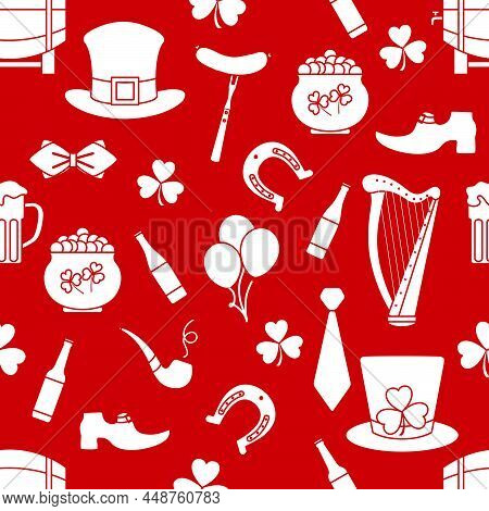 Irish Vector Seamless Pattern Happy St. Patrick's Day Illustration Ireland Shamrock Horseshoe Smokin