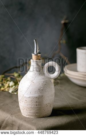 White Speckled Craft Ceramic Olive Oil Bottle