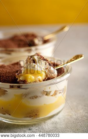 Tiramisu. Dessert With Cream For Breakfast. High Quality Photo