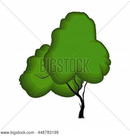 Realistic Green Sprawling Tree Isolated On White Background - Vector Illustration