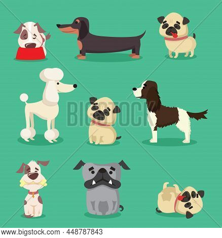 Vector Illustration Set Of Cute Cartoon Little Dogs-pupies.