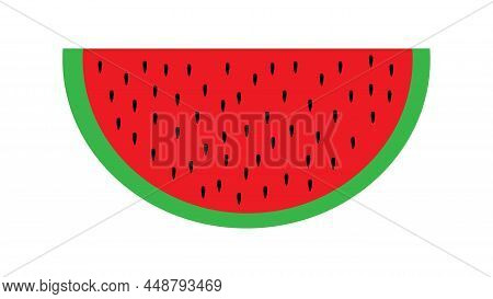 Watermelon With Seeds On A White Background, Vector Illustration. Appetizing Berry, A Slice Of Red W