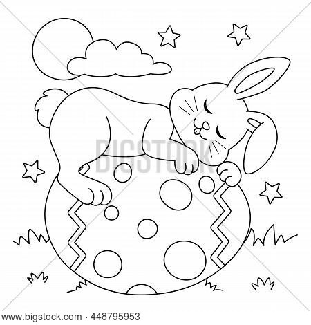 A Cute And Funny Coloring Page Of A Rabbit Sleeping On An Easter Egg. Provides Hours Of Coloring Fun