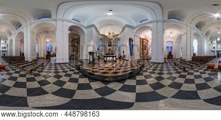 Oshmyany, Belarus - May 2021: 360 Seamless Hdri Panorama View Inside Interior Baroque Catholic Churc