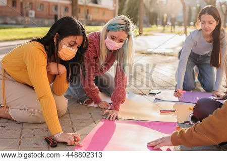 Multicultural Group Preparing Together Feminist Movement Womens International Day 8m