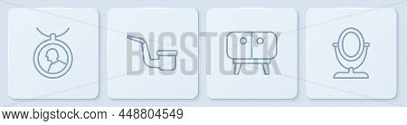 Set Line Locket On Necklace, Tv Table Stand, Smoking Pipe And Round Makeup Mirror. White Square Butt