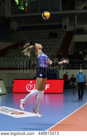 Istanbul, Turkey - September 09, 2021: Janset Cemre Erkul Serve During Turkish Airlines Vs Aydin Buy
