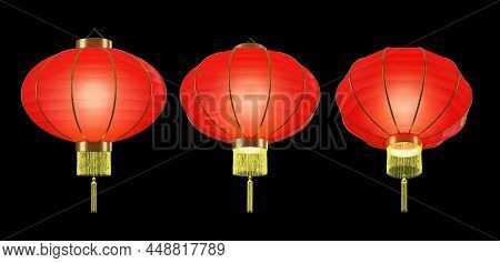 Chinese New Year Lanterns For Celebration On Darkbackground. 3d Rendering.