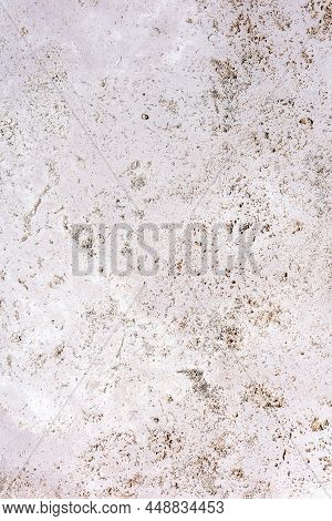 Surface Of Polished Flat Tile Made Of Weathered Travertine With Natural Imperfections. Real Color Of