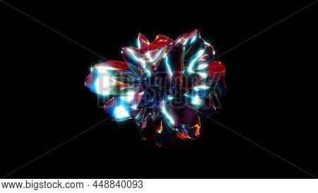 Geometric Abstract Crystal With Futuristic 3d Render Bright Gradient. Soft Digital Luster Of Mineral