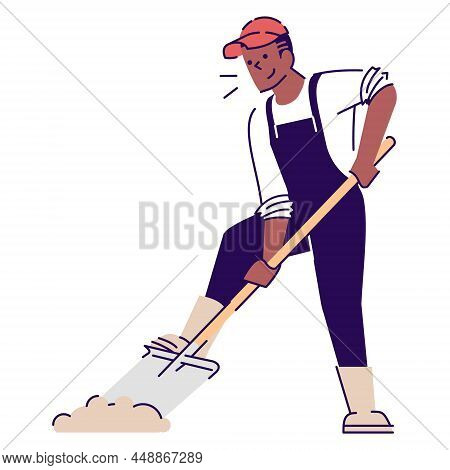 Volunteering In Farm Semi Flat Rgb Color Vector Illustration. Male Countryman Working In Field Isola
