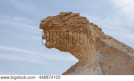 Zekreet Desert Natural Landscape With Rocks. Rocks Are Formed Into Different Shapes Due To Erosion.