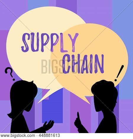 Conceptual Caption Supply Chain. Business Idea Network Between A Company And Suppliers In Producing 