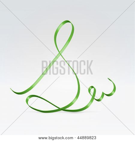 Carattere tipografico sottile nastro di raso verde