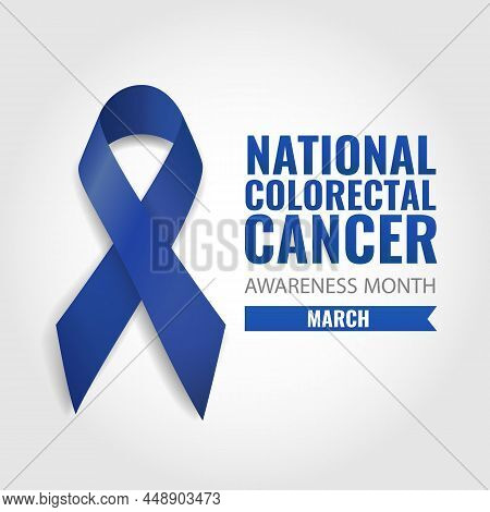 Vector Illustration Of National Colorectal Cancer Awareness Month. Banner With Dark Blue Ribbon