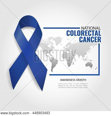 Vector Illustration Of National Colorectal Cancer Awareness Month. Banner With Dark Blue Ribbon