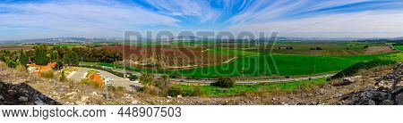Panoramic View Of The Landscape Of Jezreel Valley Countryside, Viewed From Megiddo, Northern Israel